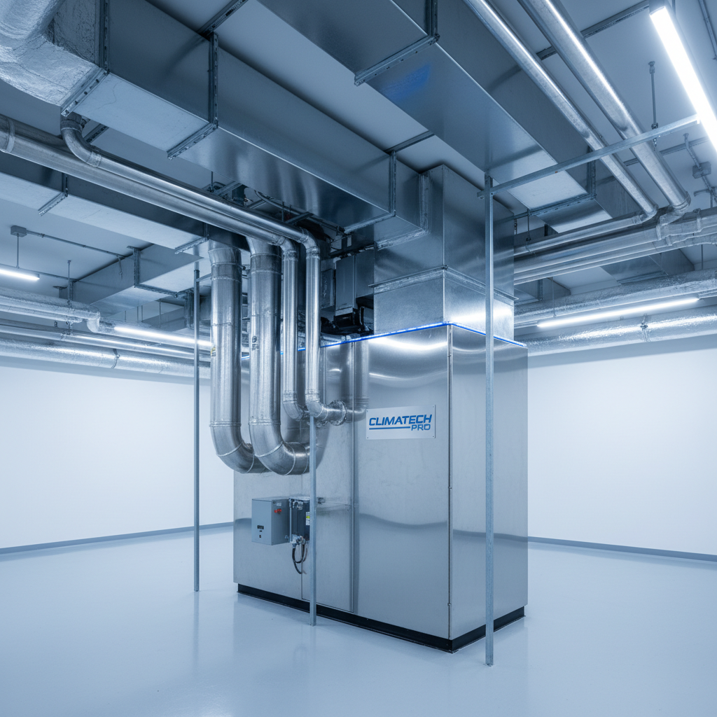 Commercial air duct cleaning — mechanical room with metal ductwork in a DMV office building