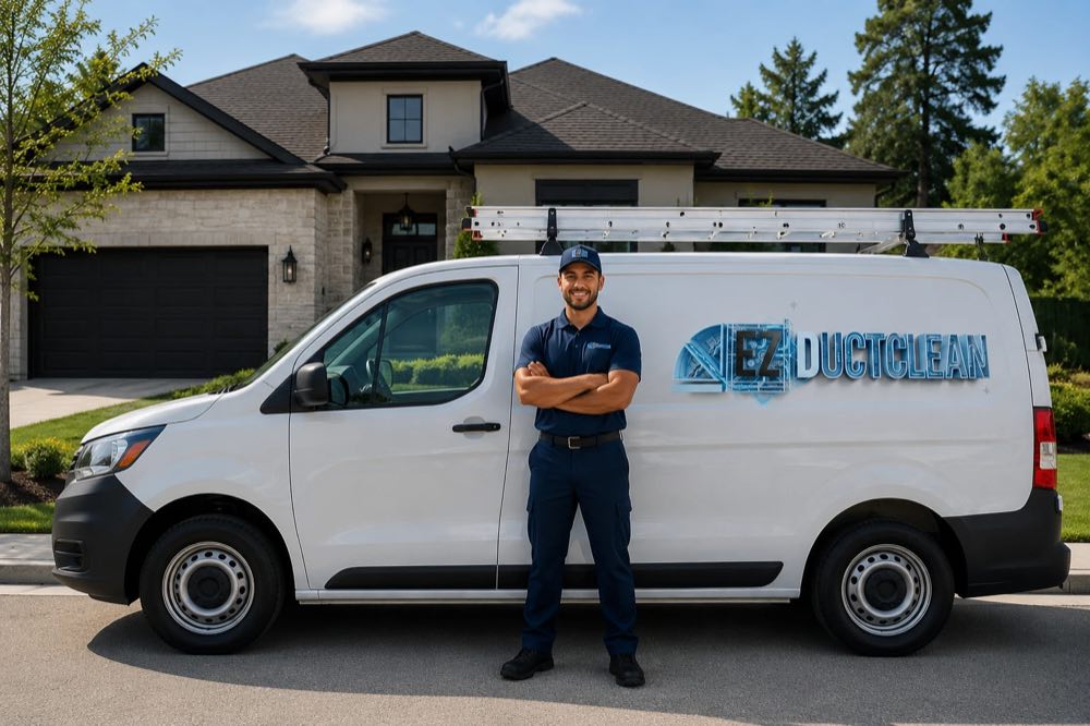 EZ Duct Clean technician in front of the company service van in Ashburn, VA